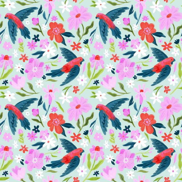 Crimson Rosella Florals — Sage green