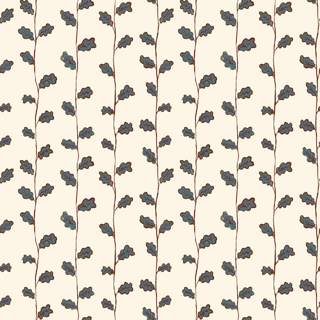 Tiny oak leaf stripe coordinate — Brown and blue on white
