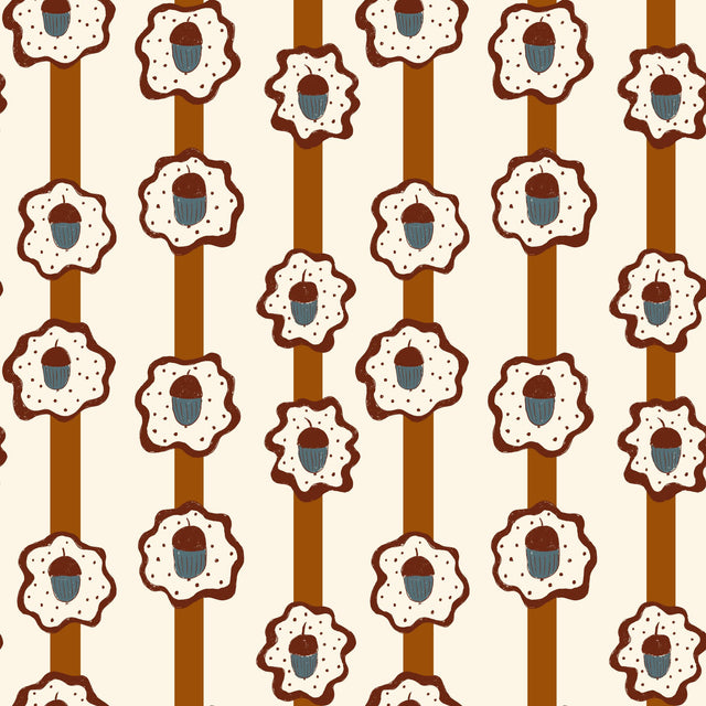 Acorn stripe coordinate — Rust brown blue on white