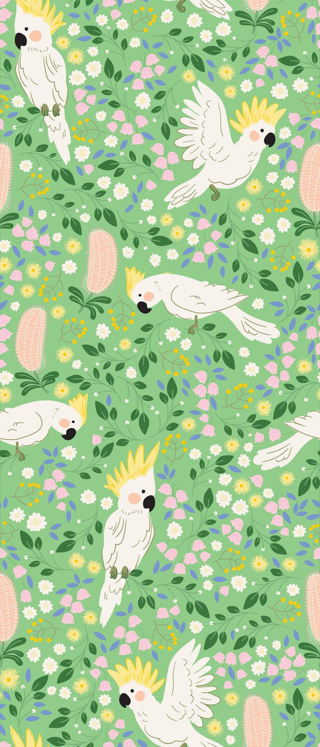 Happy Cockatoos Australian Birds and Florals — Fresh Green