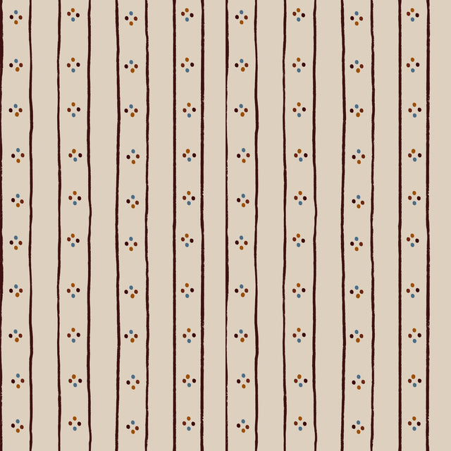 Brown vintage stripes and dots on beige — Brown and beige