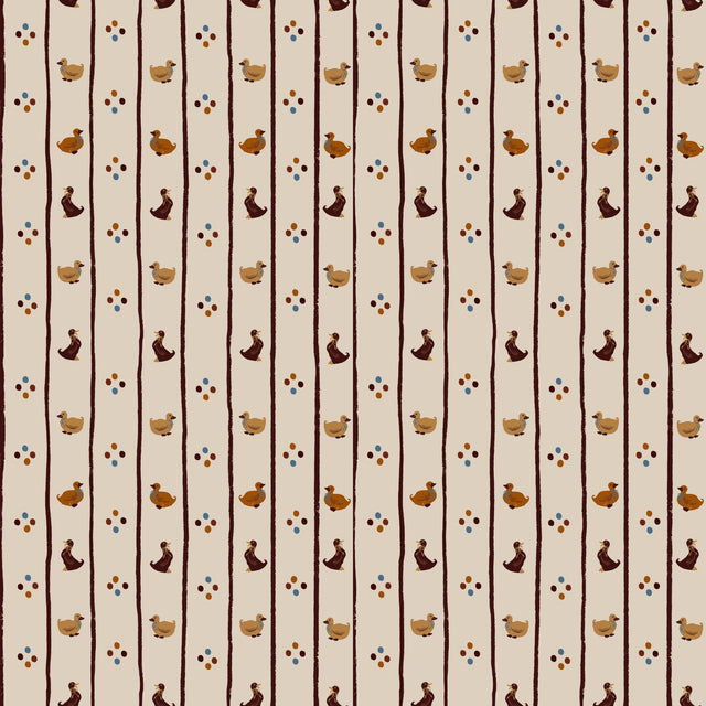 Vintage ducks and stripes brown on beige medium — Brown on beige